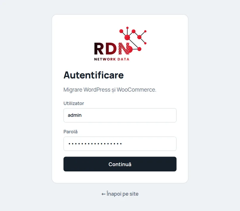 The application login screen