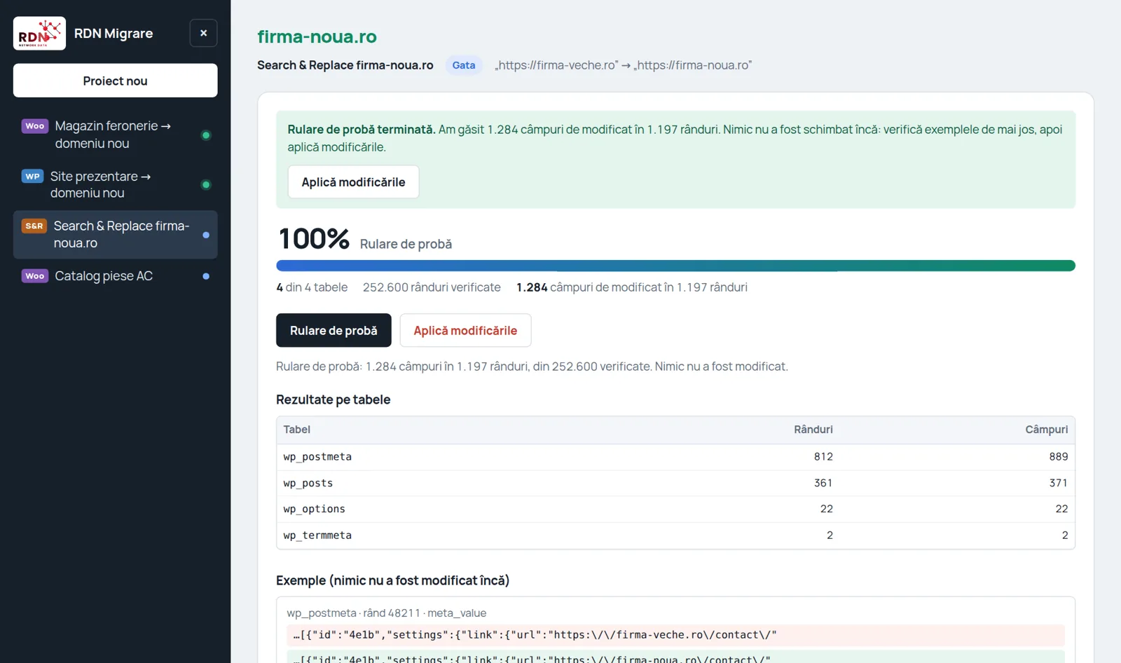 Search & Replace: dry run, with before and after examples